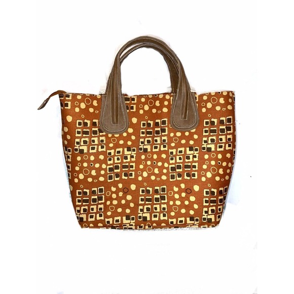 Bogolan de Woodin Tote Bag African Mud Cloth With Leather Straps - Picture 2 of 12